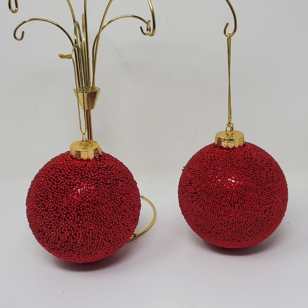 Dillard's Trimmings Glittering Round Glass Ornaments Set of 2 NIB 4" across